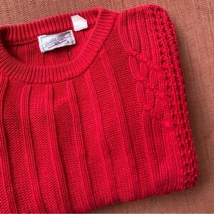 Women's Red Cable Knit Sweater Vintage Cottagecore Holiday Coquette Twee